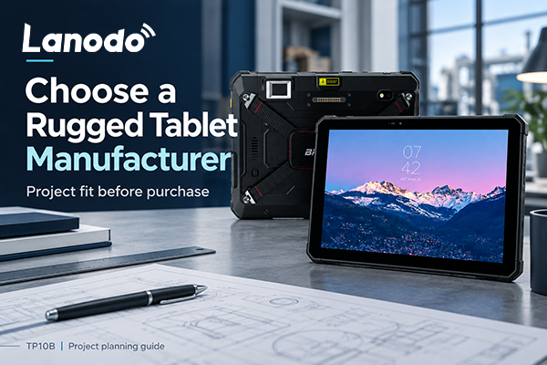 Lanodo TP10B rugged tablet shown with a supplier evaluation theme